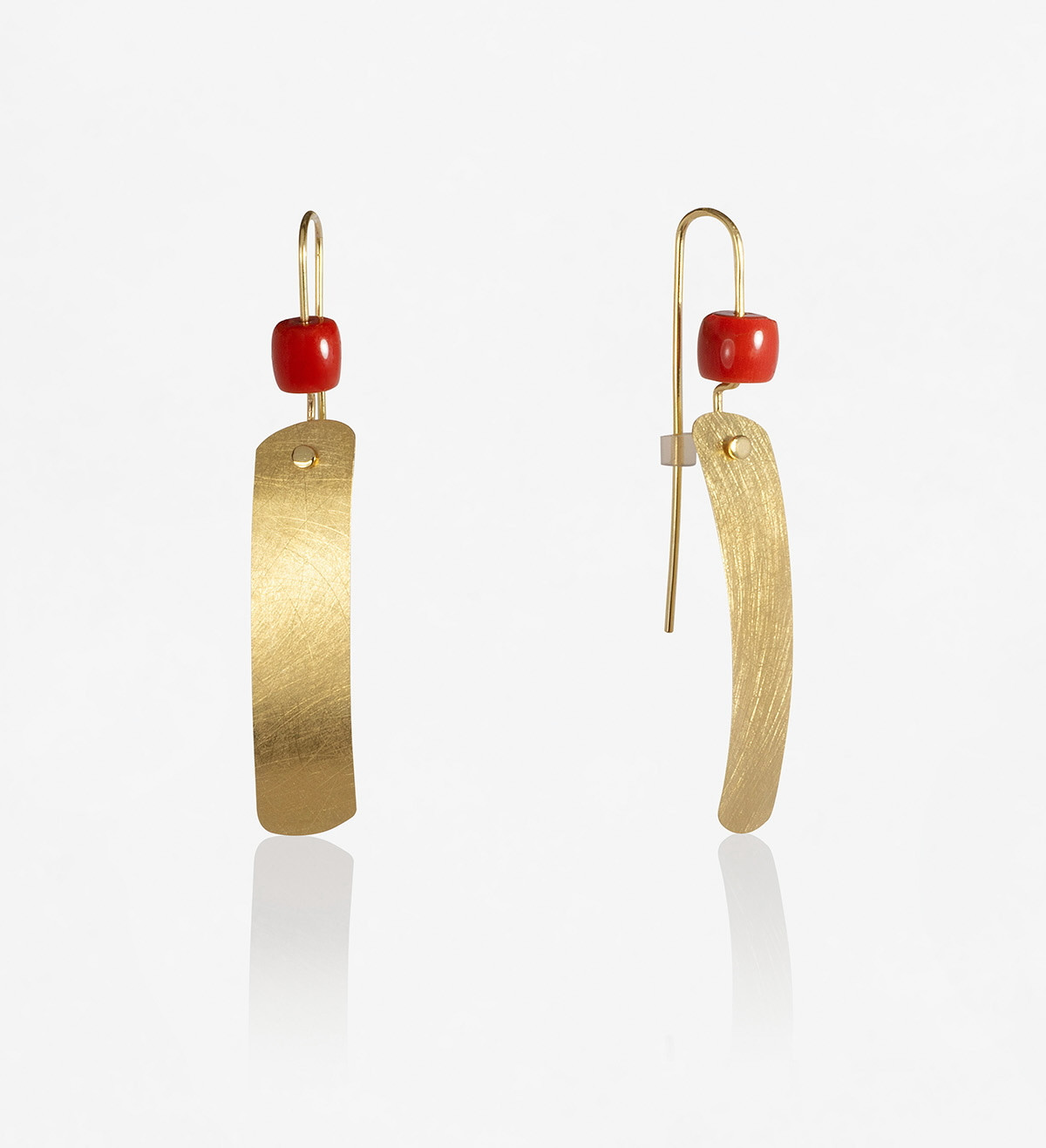 18k gold earrings Posidonia with coral 60mm