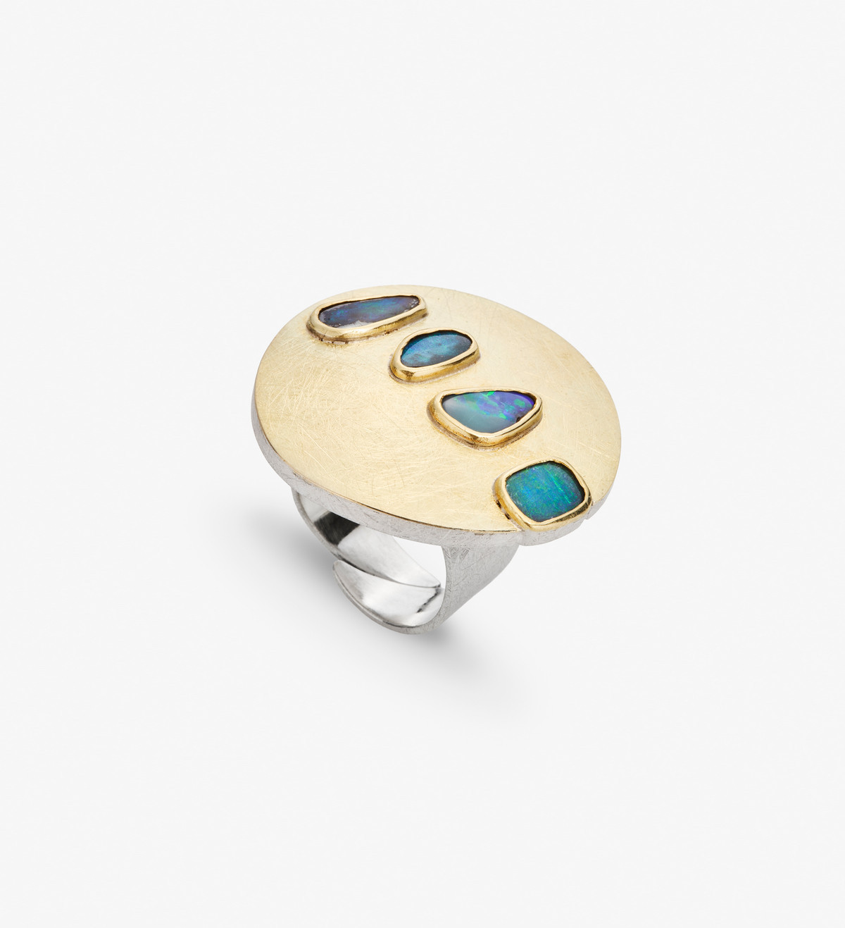 18k gold and silver ring with opals